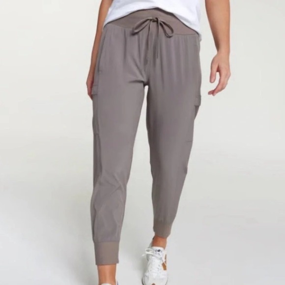 Calia Pants - Calia Womens Cargo Jogger Pants Taupe Mauve Large Drawstring Elastic Waistband
